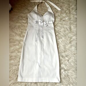 White Halter Tie-Back Sundress with Ribbon Waist 100% cotton